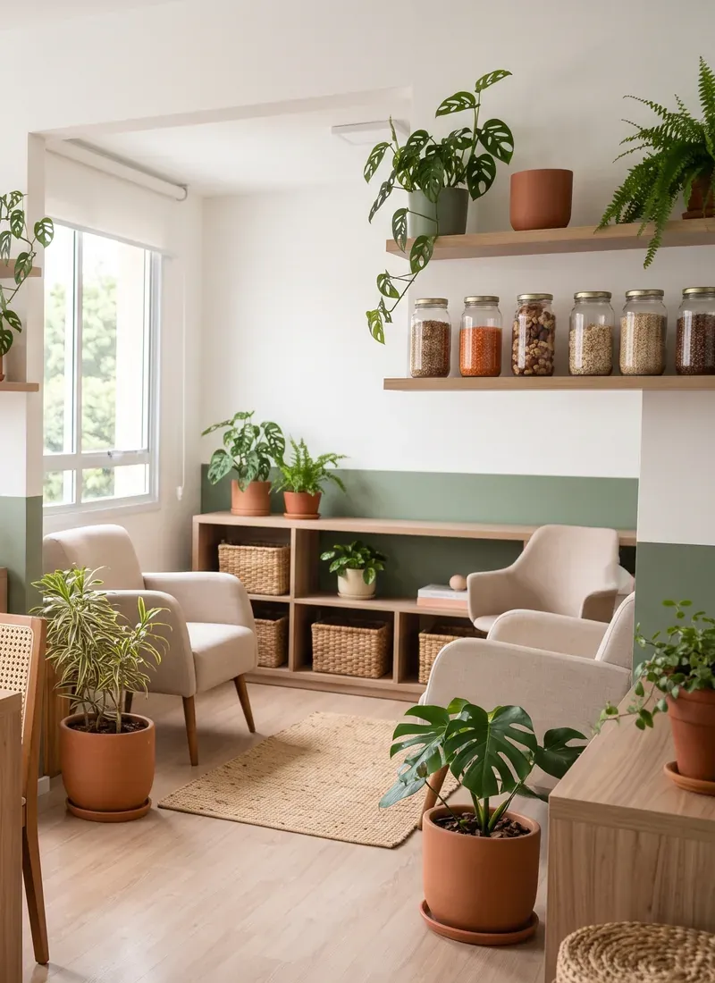 Sala de atendimento do consultório de nutrição no Batel, em Curitiba